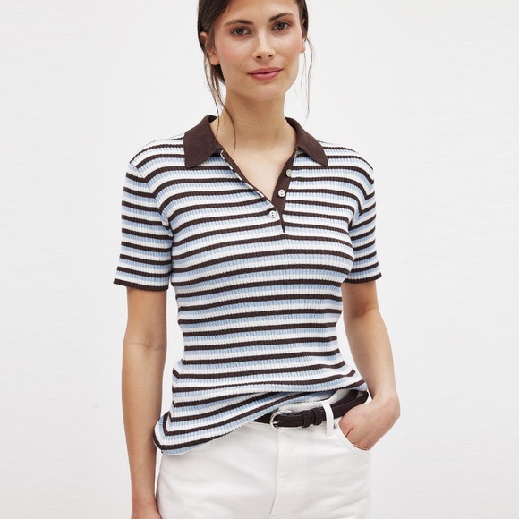 NWT NA-KD x Claire Rose Striped Polo T-Shirt - Picture 2 of 12